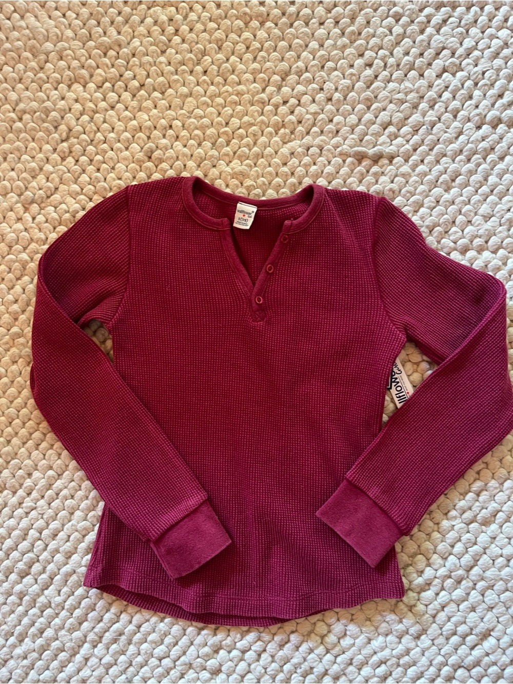 Wallflower Burgundy Waffle Henley Long-Sleeve Top
